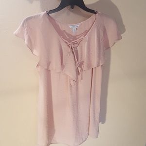 Ruffled smoke rose blouse